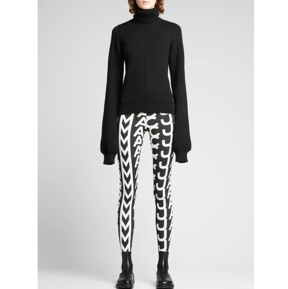 Marc Jacobs Runway Logo Print Tights Leggings Black White High Waisted OS NWT